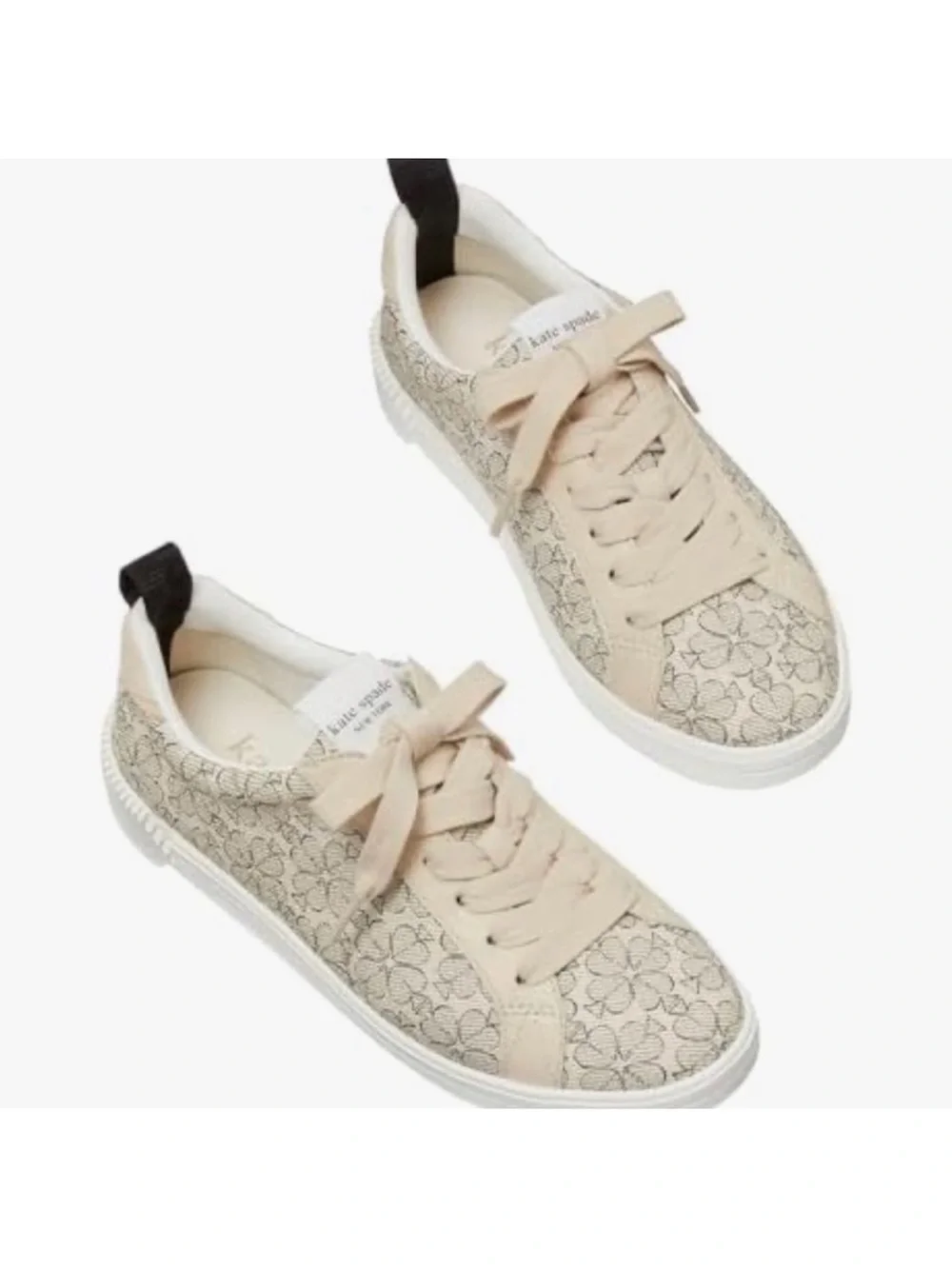 Kate Spade Cream and Black Spade Flower Lace-Up Sneakers - Size 7.5